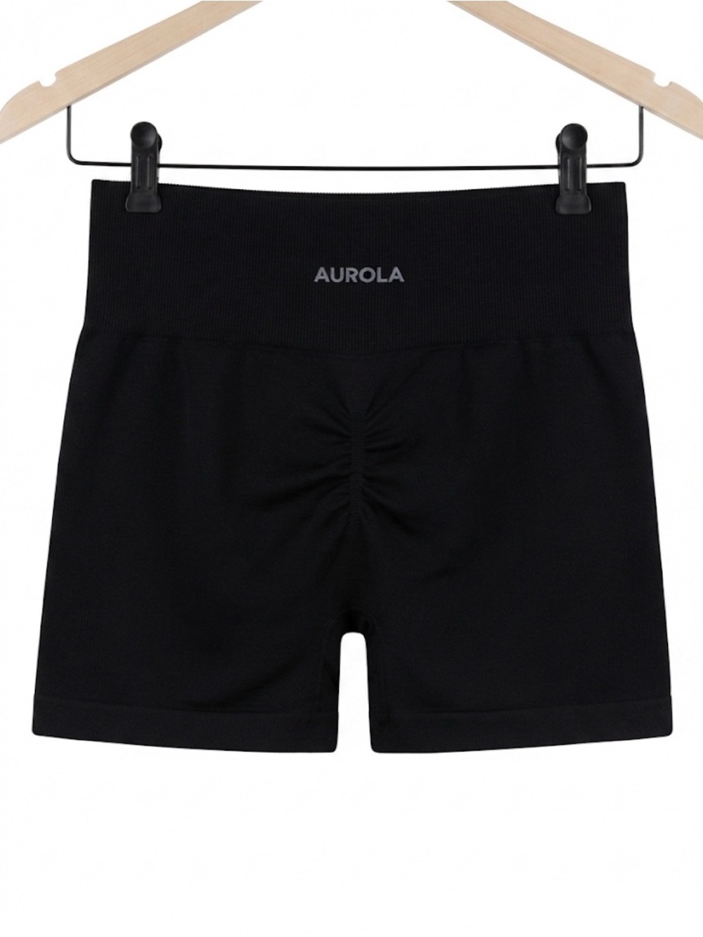 Aurola Women's Black High-Waist Scrunch Back Bike Shorts